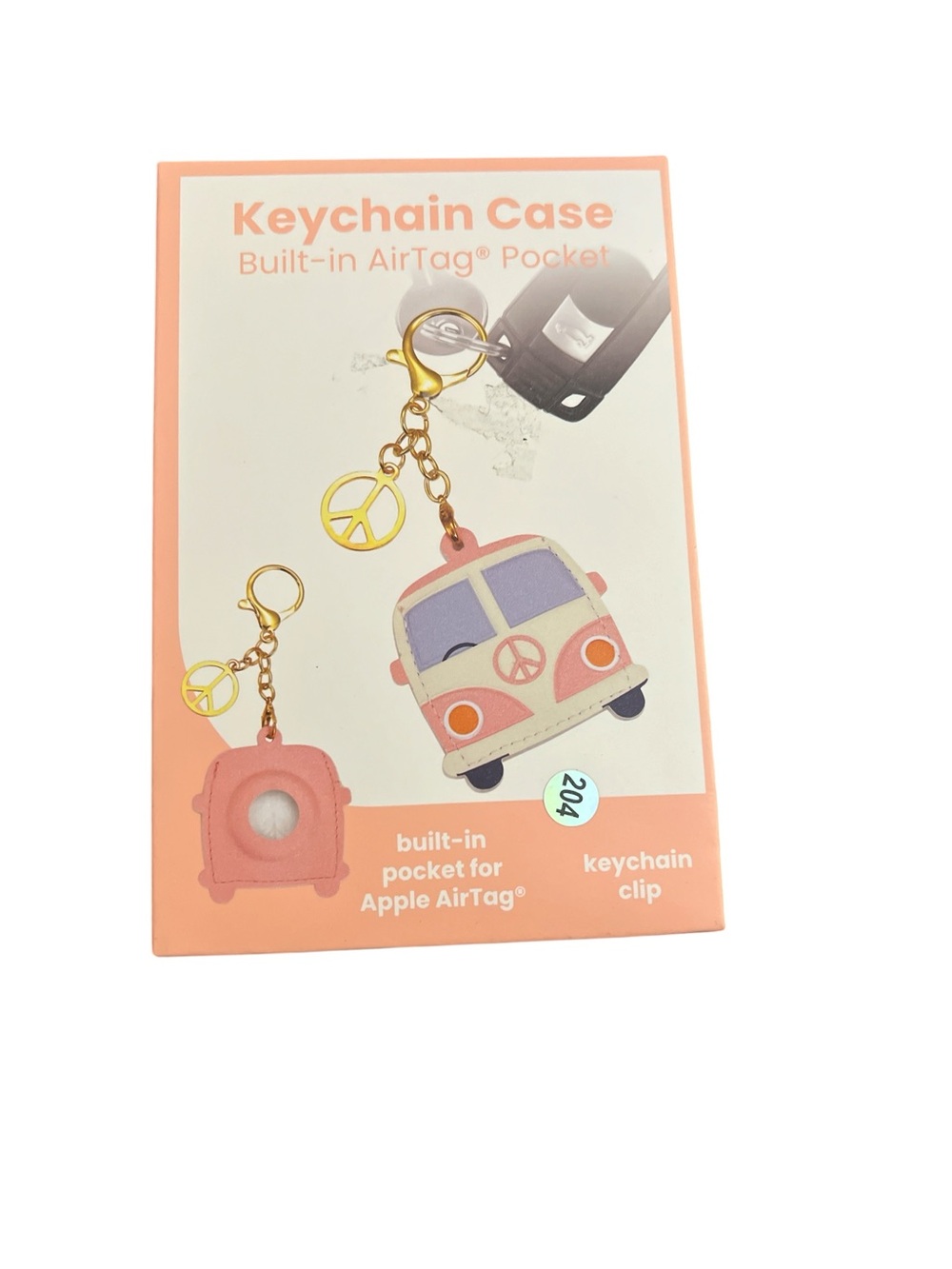Kids Pink Van Keychain Case with Built-in AirTag Pocket